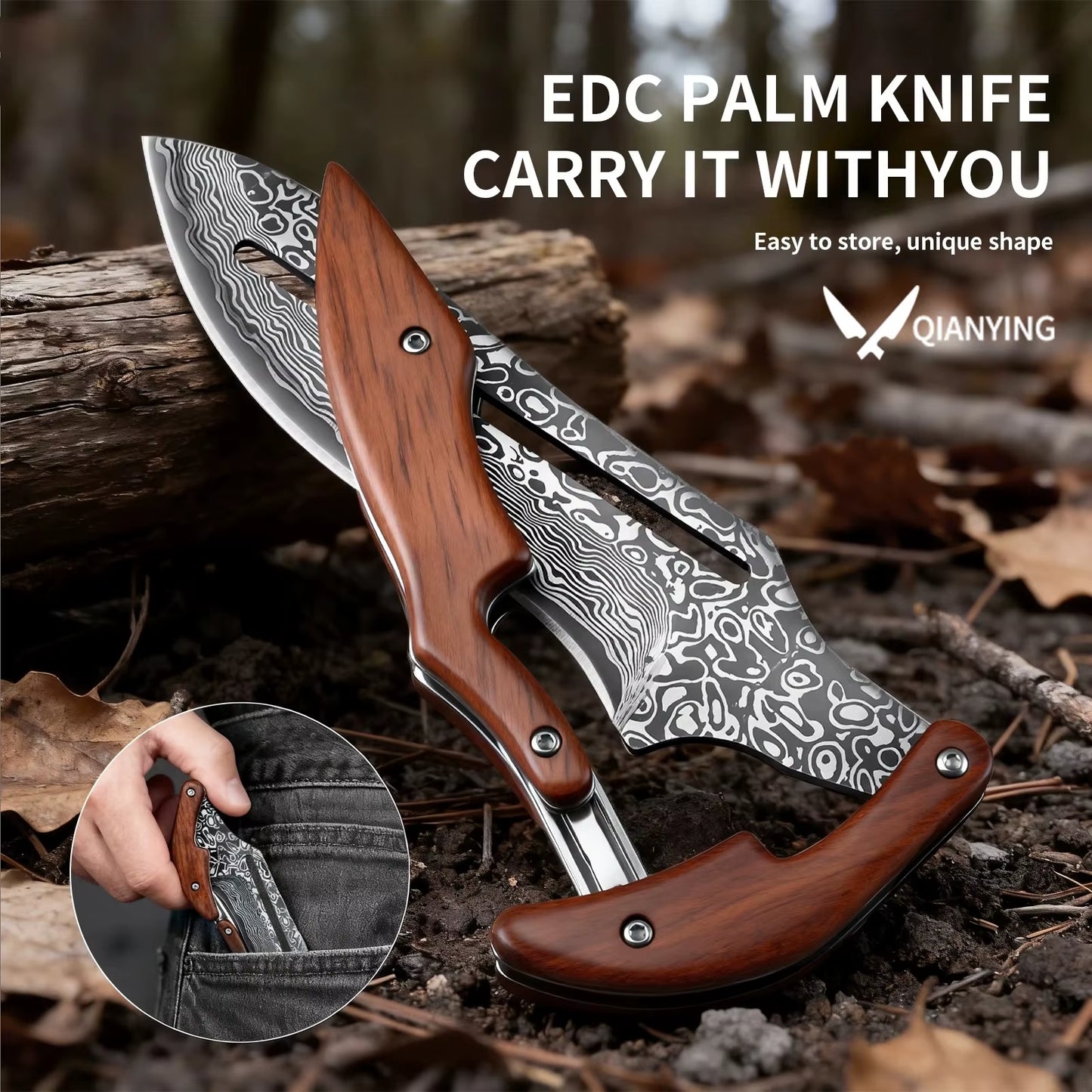 Outdoor Folding Knife Stainless Steel Fixed Blade Wooden Handle EDC Pocket Knife Fishing Knife Camping Hunting Tactical Knife