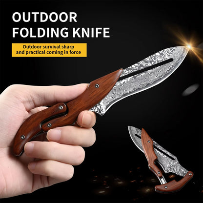 Outdoor Folding Knife Stainless Steel Fixed Blade Wooden Handle EDC Pocket Knife Fishing Knife Camping Hunting Tactical Knife