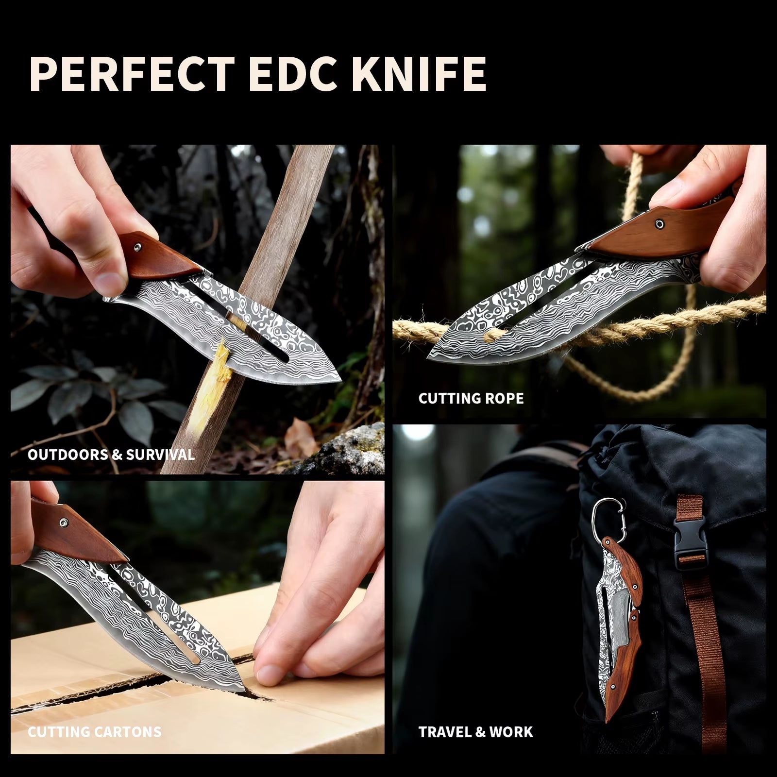Outdoor Folding Knife Stainless Steel Fixed Blade Wooden Handle EDC Pocket Knife Fishing Knife Camping Hunting Tactical Knife
