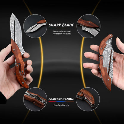 Outdoor Folding Knife Stainless Steel Fixed Blade Wooden Handle EDC Pocket Knife Fishing Knife Camping Hunting Tactical Knife