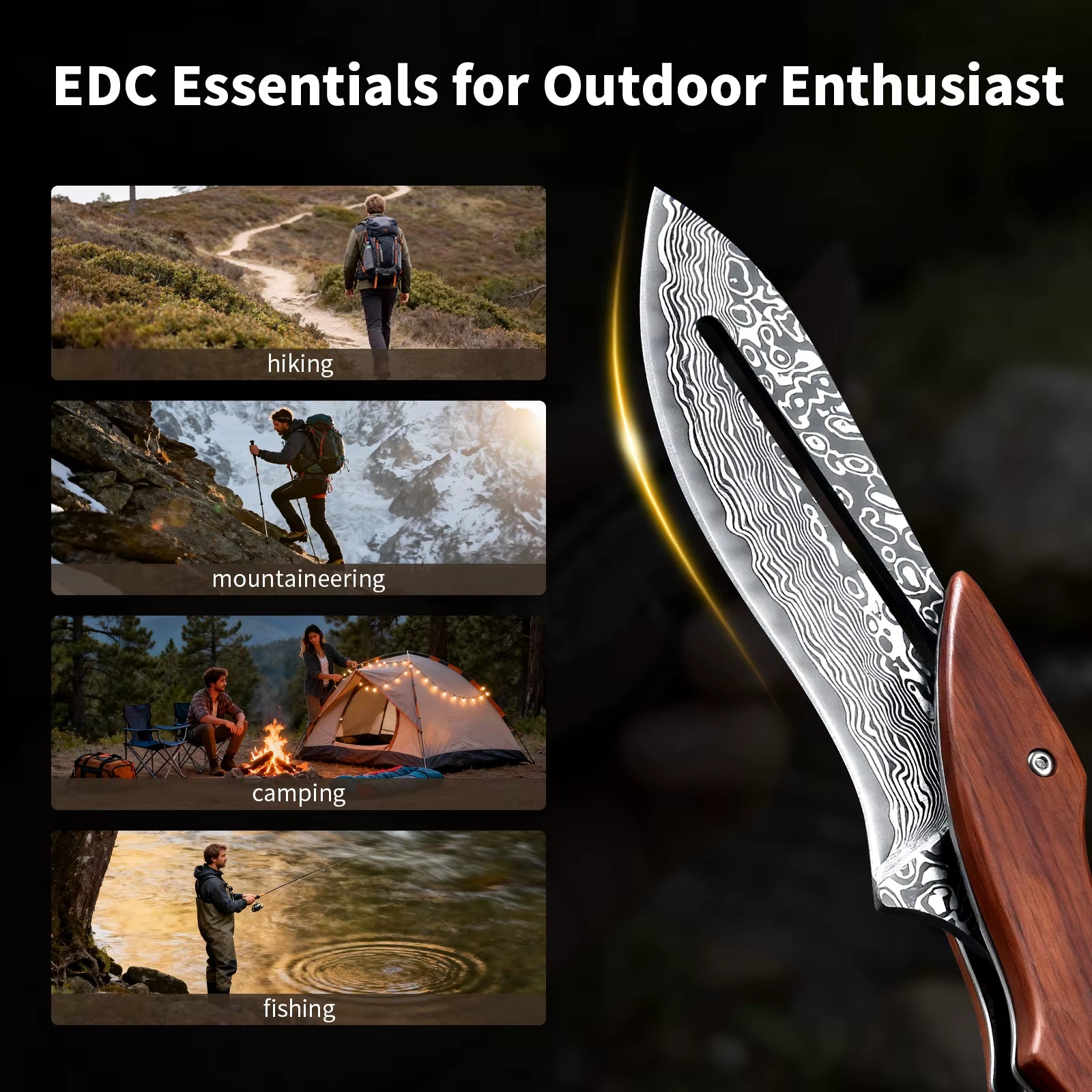 Outdoor Folding Knife Stainless Steel Fixed Blade Wooden Handle EDC Pocket Knife Fishing Knife Camping Hunting Tactical Knife